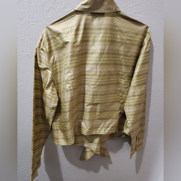 Pinstripe button down shirt Gold, pink and tan . Ann Taylor 100% silk - Picture 3 of 7